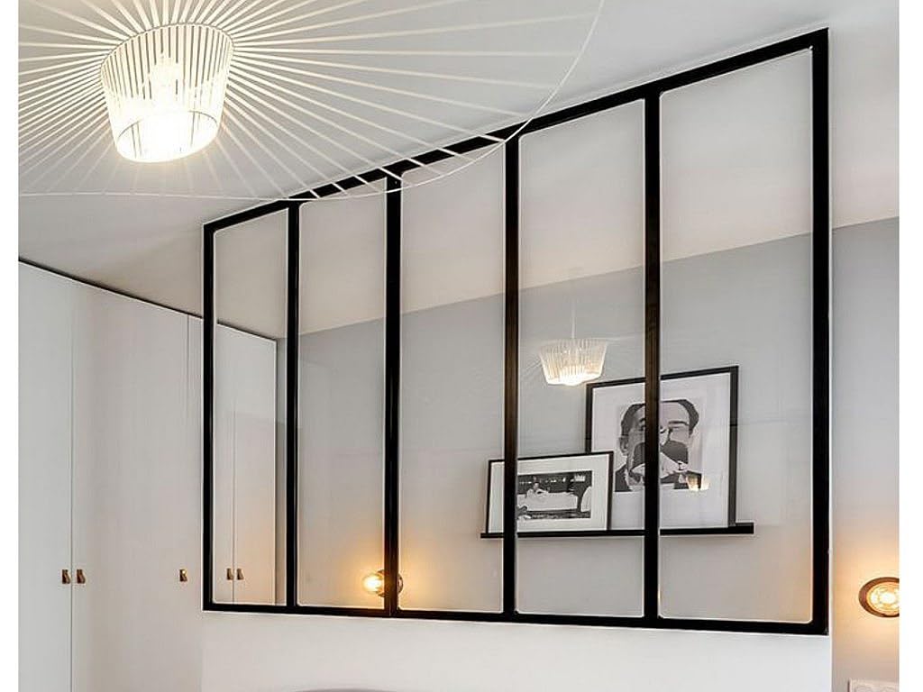 Vente-unique - Vetrata Atelier 30 x 105 cm in Alluminio termolaccato Nero - Bayview