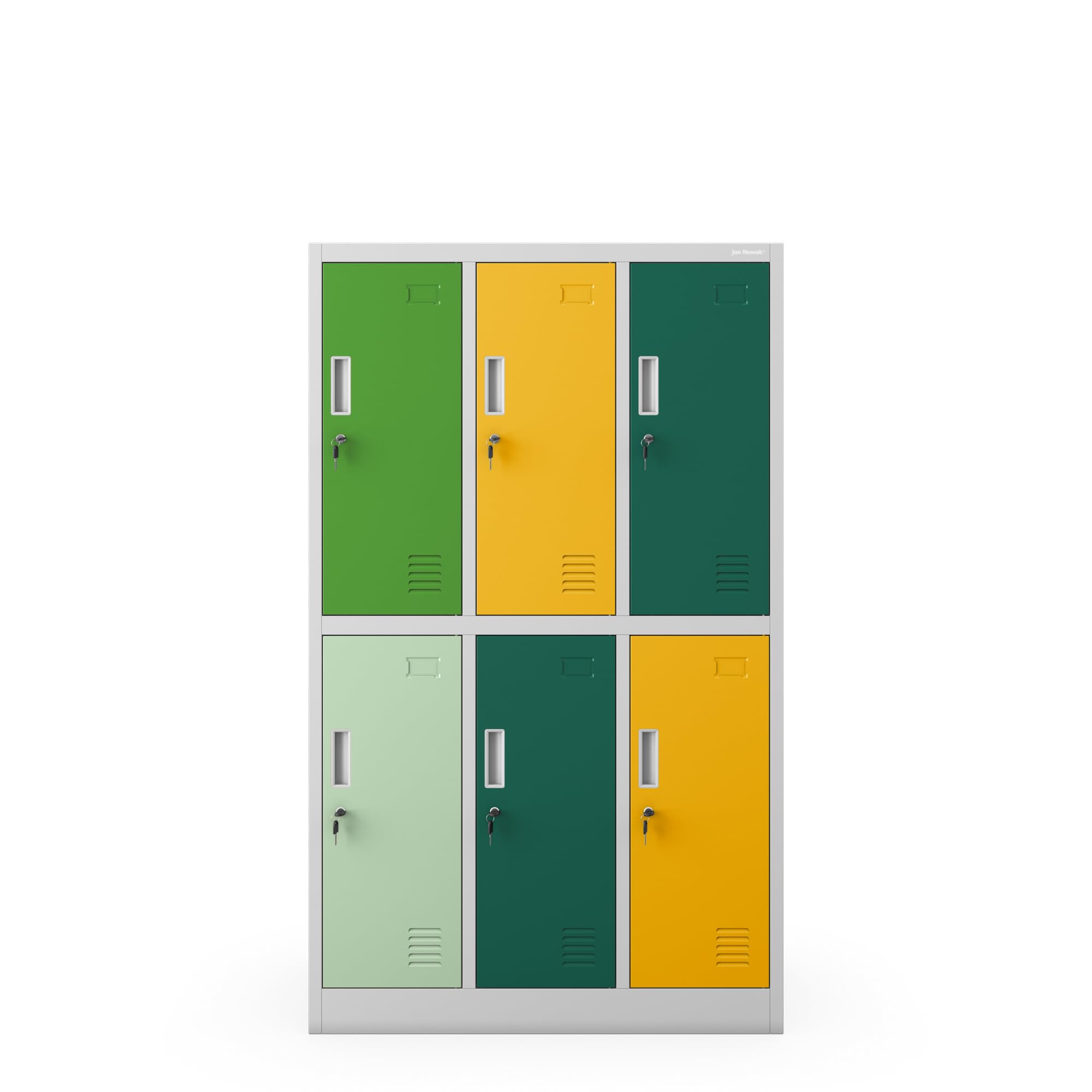 Jan Nowak Armadietto spogliatoio Armadio metallico con 6 Scomparti Fessure di ventilazione Rivestimento in polvere 150 cm x 90 cm x 45 cm (Multicolore)