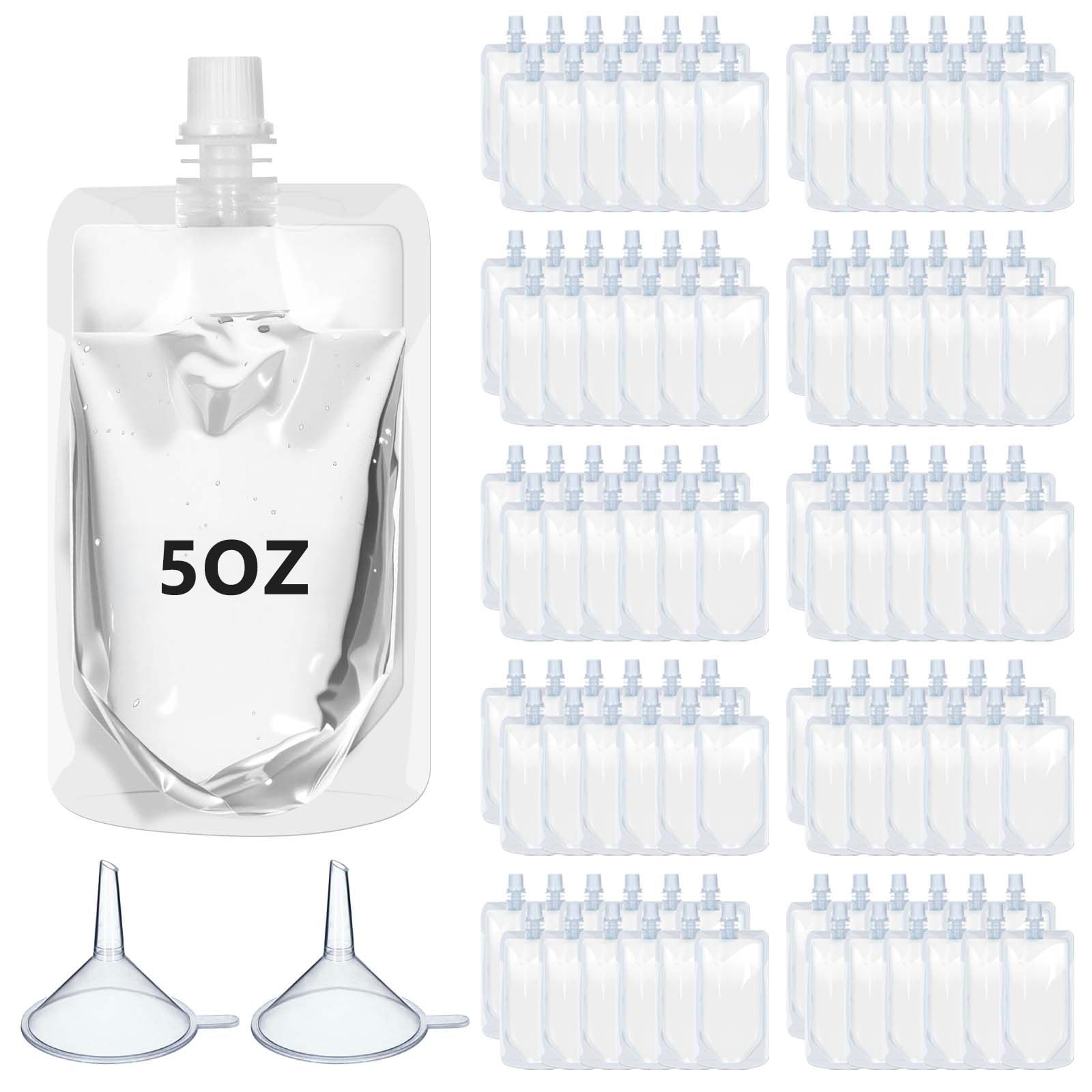 Seeloowy 100 Pcs Plastic Flasks Disposable Drink Pouches Clear Juice Bags Salsa Leakproof Squeeze Pouches for Travel (5 oz)