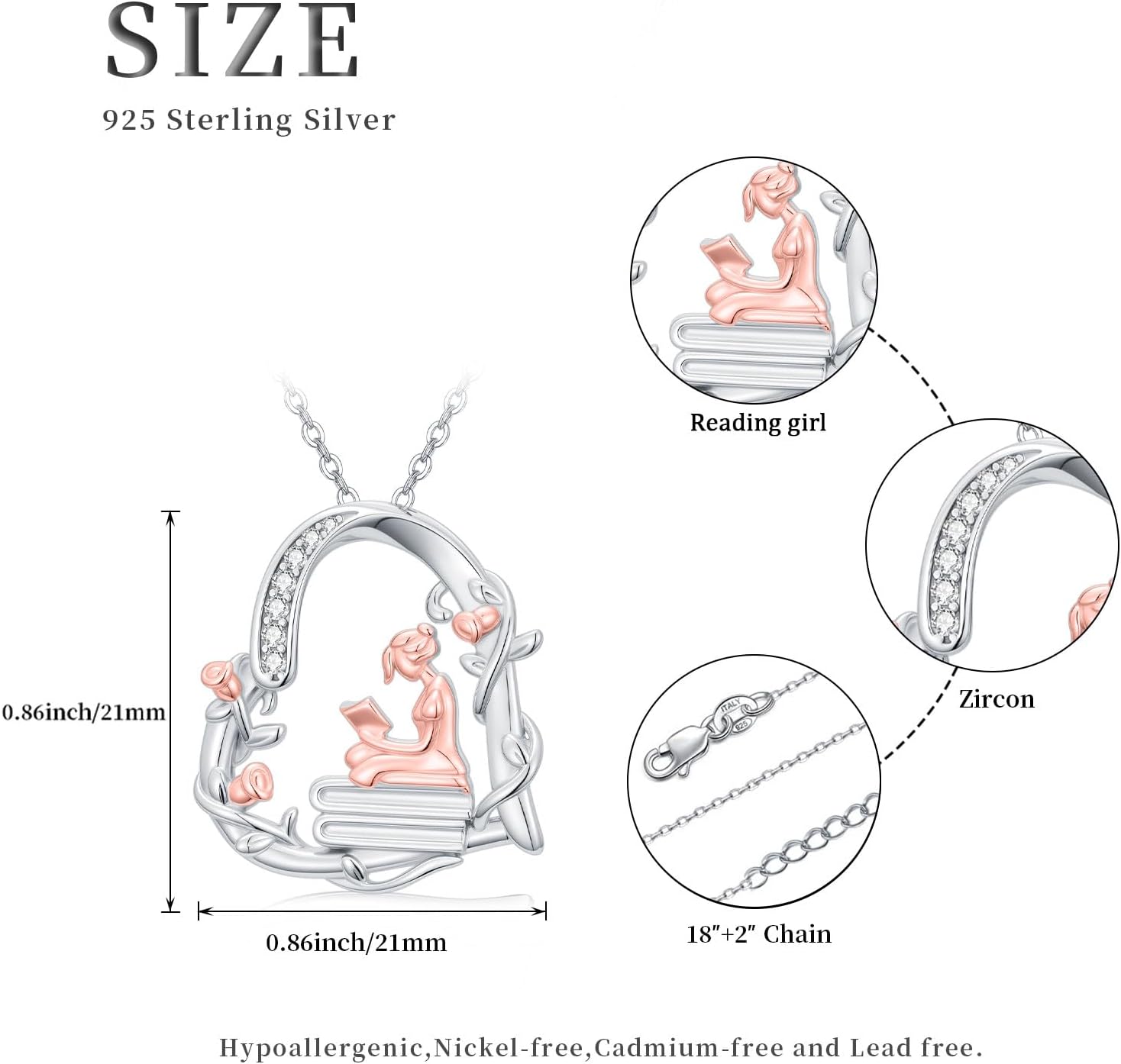 Teacher/Book Lovers Necklace Earrings 925 Sterling Silver for Women Pendant Jewelry Gift for Librarian Readers Teacher - Image 4