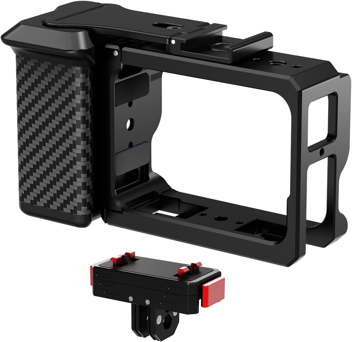 Action Camera Street Photograph Handle Grip Protective Frame Kit for Ace Pro 2, Aluminum Alloy Carbon Fiber Textured Shutter Grip (Protective Frame Set)