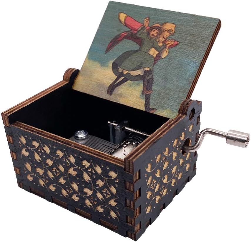 Music Box Castle Engraved Wood Musical Box Hand Cranked Gift Box for Christmas,Birthday,Valentine's Day,Air Walk(Black)