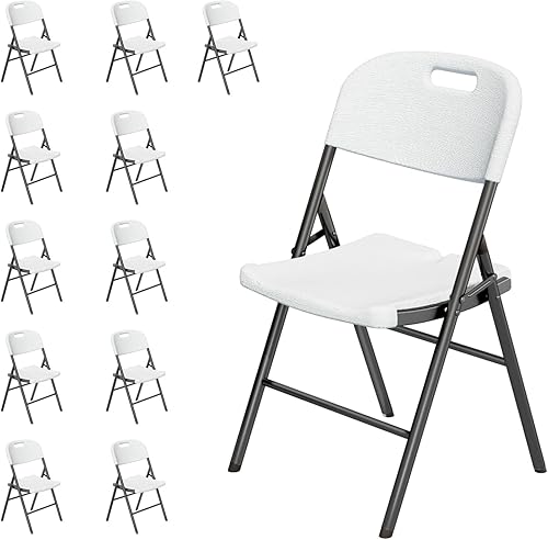 Miniatura 17 de Paquete de 10 sillas plegables negras, sillas plegables de plástico para interiores y exteriores, capacidad de 159 kg, silla plegable portátil para