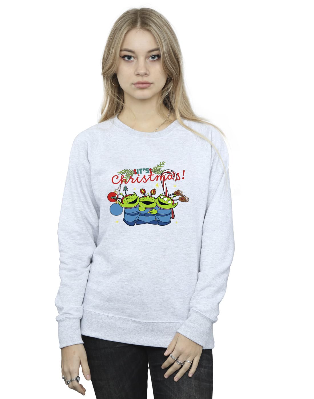 Disney Women's Toy Story Aliens Christmas Sweatshirt Sport Grey Medium