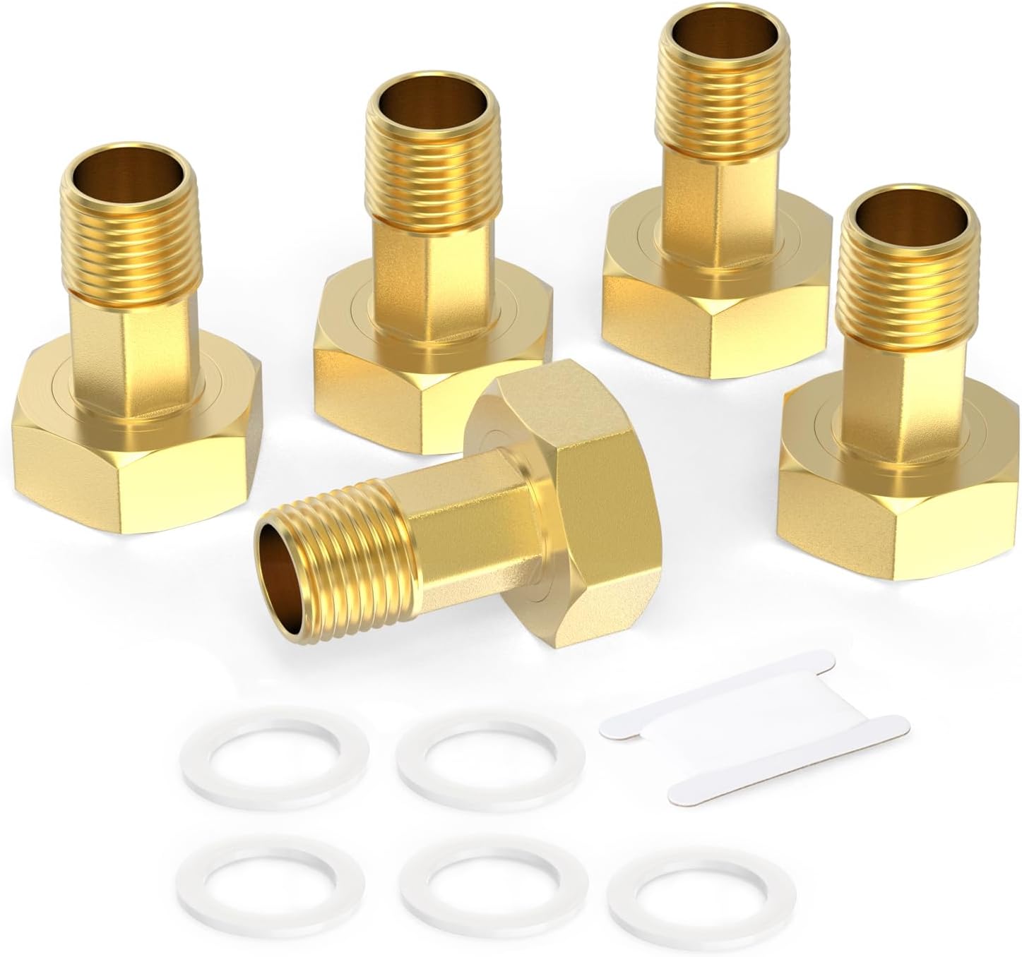 5PCS Brass Water Meter Coupling Pipe Fitting, 1" BSP Female x 3/4" NPT Male, Hex Nipple, With Seal Washer, for Water Meter