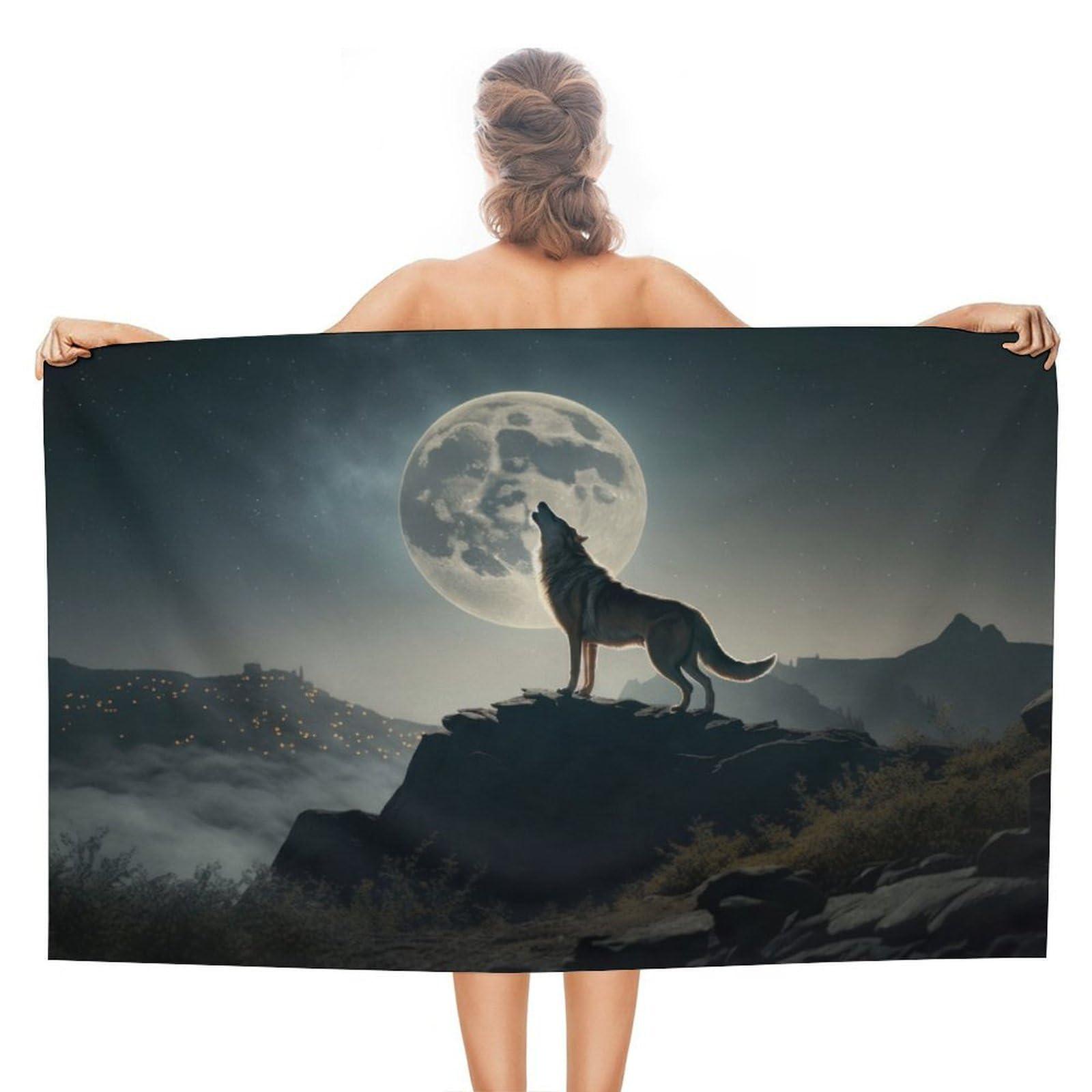 Serviette de plage loup 130x80 cm en microfibre compacte pour la piscine