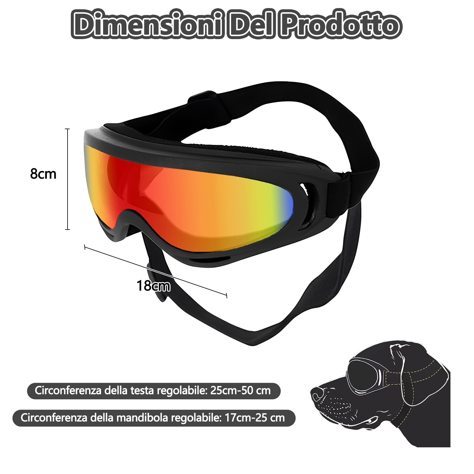 Galatée Occhiali Per Cani, Occhiali Da Sole Per Cani Con Cinturino Regolabile, Protezione UV, Occhiali Da Sole Antivento Per Cuccioli, Adatti Per La Protezione Degli Occhi Dei Cani(Lenti Rosse)