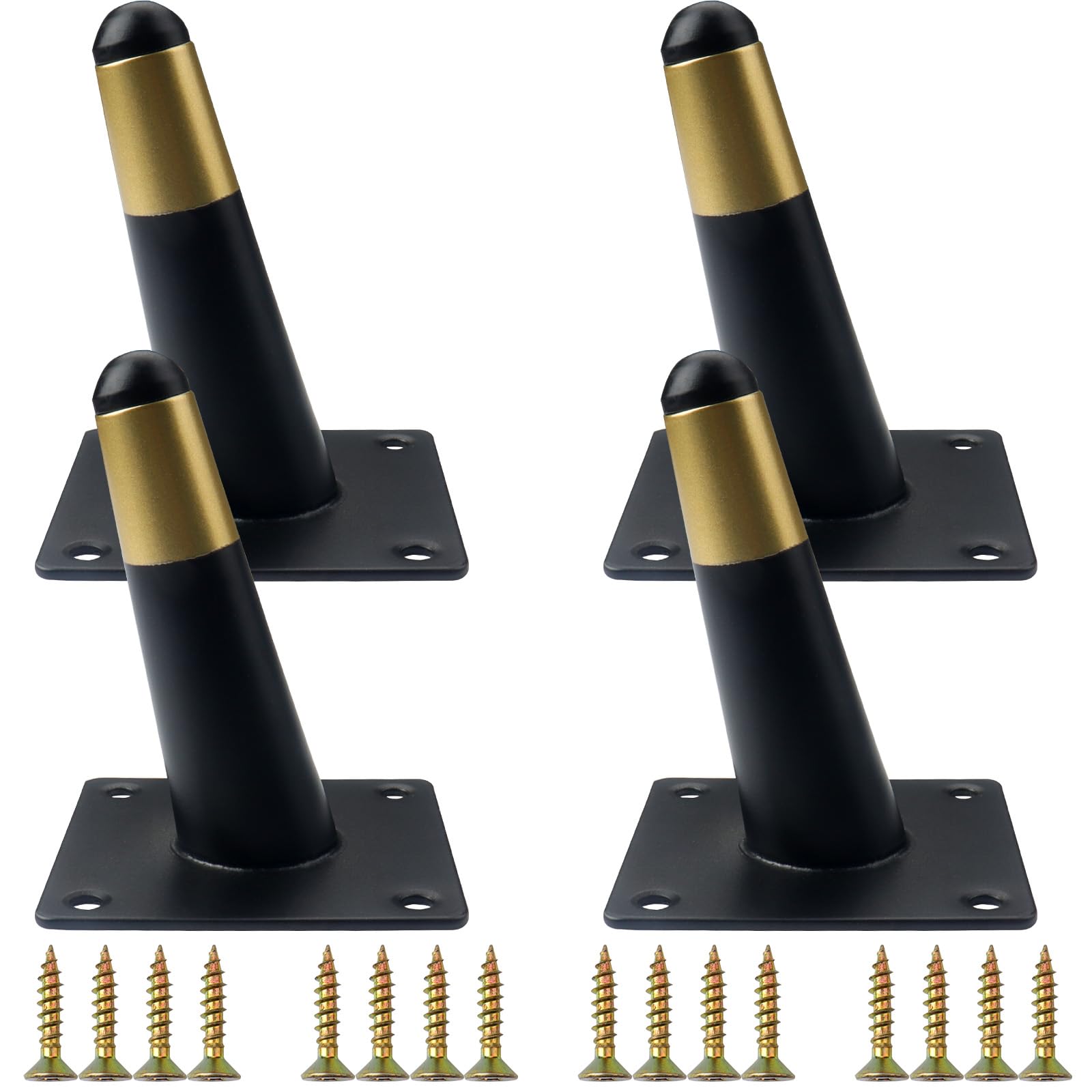 Metal Diagonal Furniture Legs, 4 Pieces Support Modern Tapered Replacement for Desks, Beds, Cabinets, Chairs, Sofas, Black Gold (10 cm) ro-19-6-19