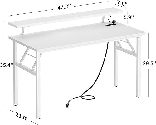 Miniatura 3 de Need AC5WW NA - Escritorio plegable para computadora y oficina en casa con tomas de corriente, soporte para monitor, espacio para taza, luces led y