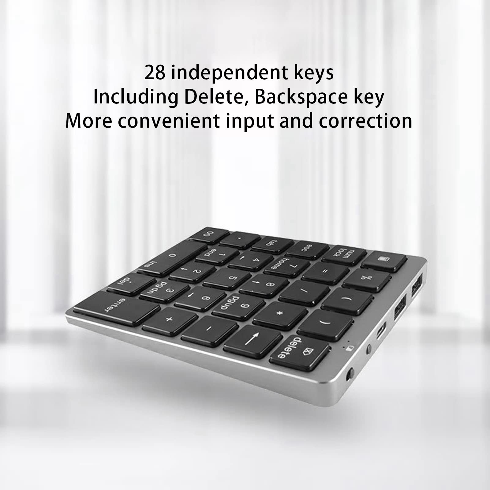 Bezprzewodowe Podkładki Numeryczne, Klawiatura Numeryczna USB Bluetooth, 28 Klawiszy Przenośna Mini księgowość Finansowa Ładowalna Klawiatura Numeryczna do Laptopa, Komputera (Ciemny szary)