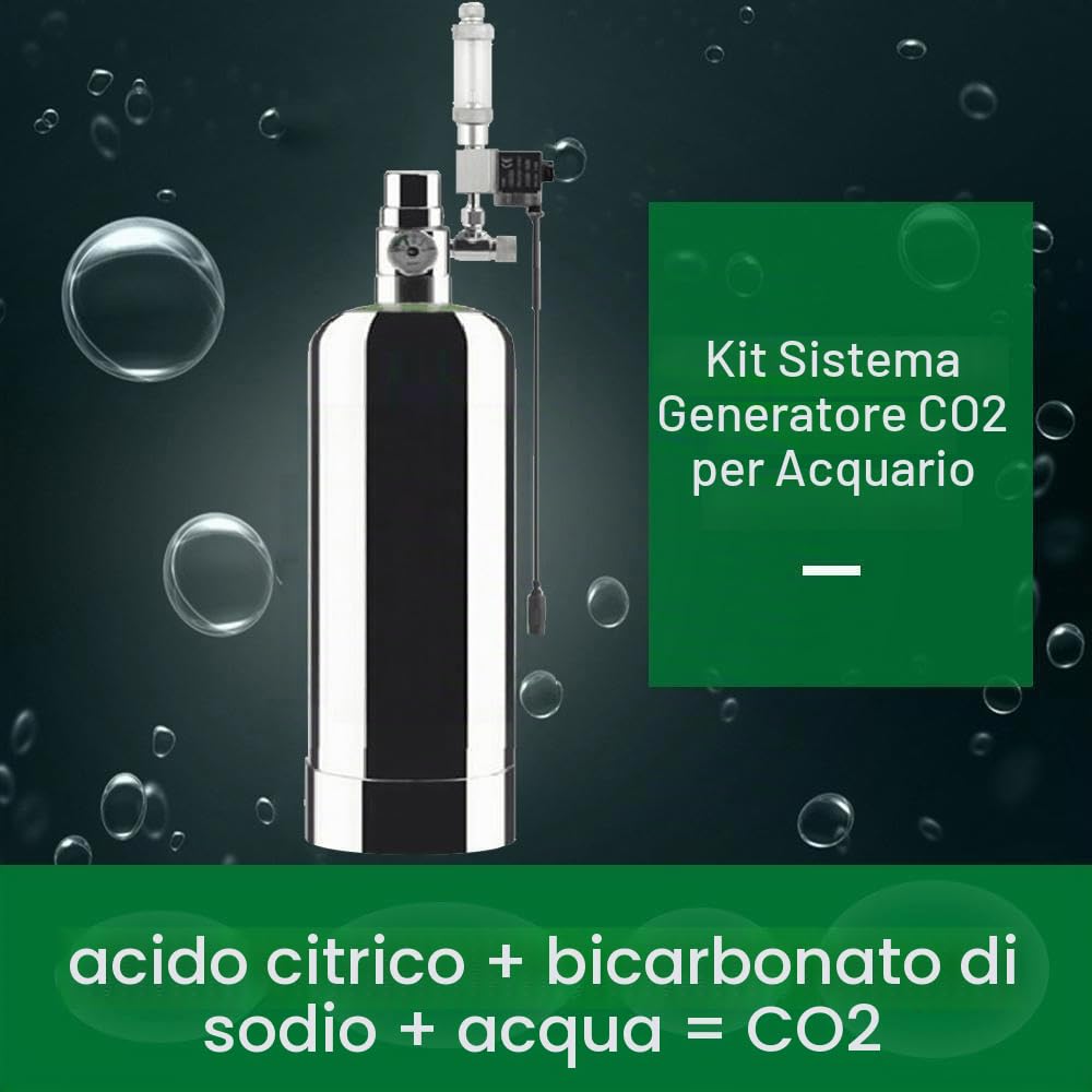 Kit generatore di CO2 da 5 l per Doppio Acquario, generatore di CO2 in Acciaio Inox con valvola a solenoide, diffusore di Bolle, Kit reattore anidride carbonica per acquari vegetali