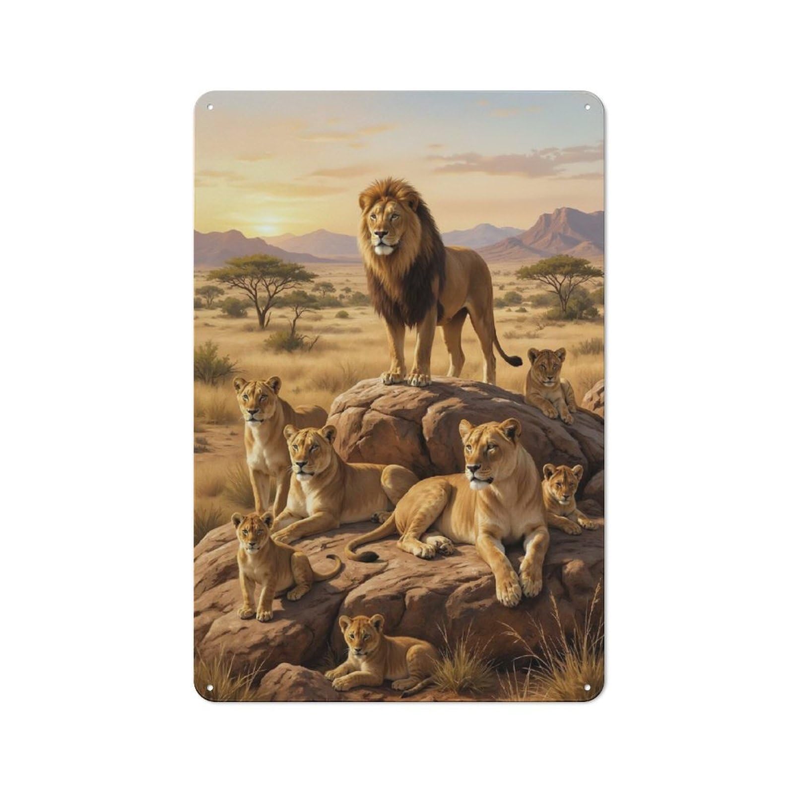 Junmoney Style-10 Garage Style Metal Wall Sign 30X20cm Featuring Lion Pride On The African Savannah, Garage Wall Decor For Garage, Hobby Room, Office Or Man Cave