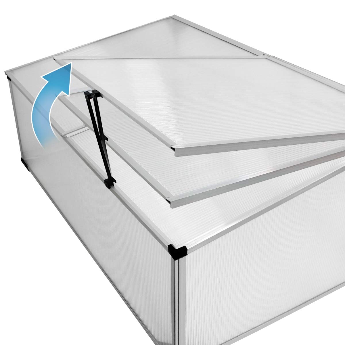 ECD Germany Mini Serre de Jardin sans Fond à 2 Trappes 100x60x40 cm en Polycarbonate Transparent Châssis de Couche en Aluminium Résistant aux Intempéries et UV pour Fleurs Légumes Fruits Plantes
