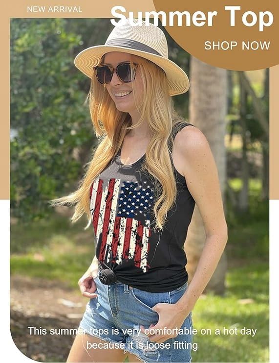 American Flag Tank Tops Women Sunglass Tees USA Sleeveless 4th of July Patriotic Vest Racerback Veterans Memorial Tops - Image 5