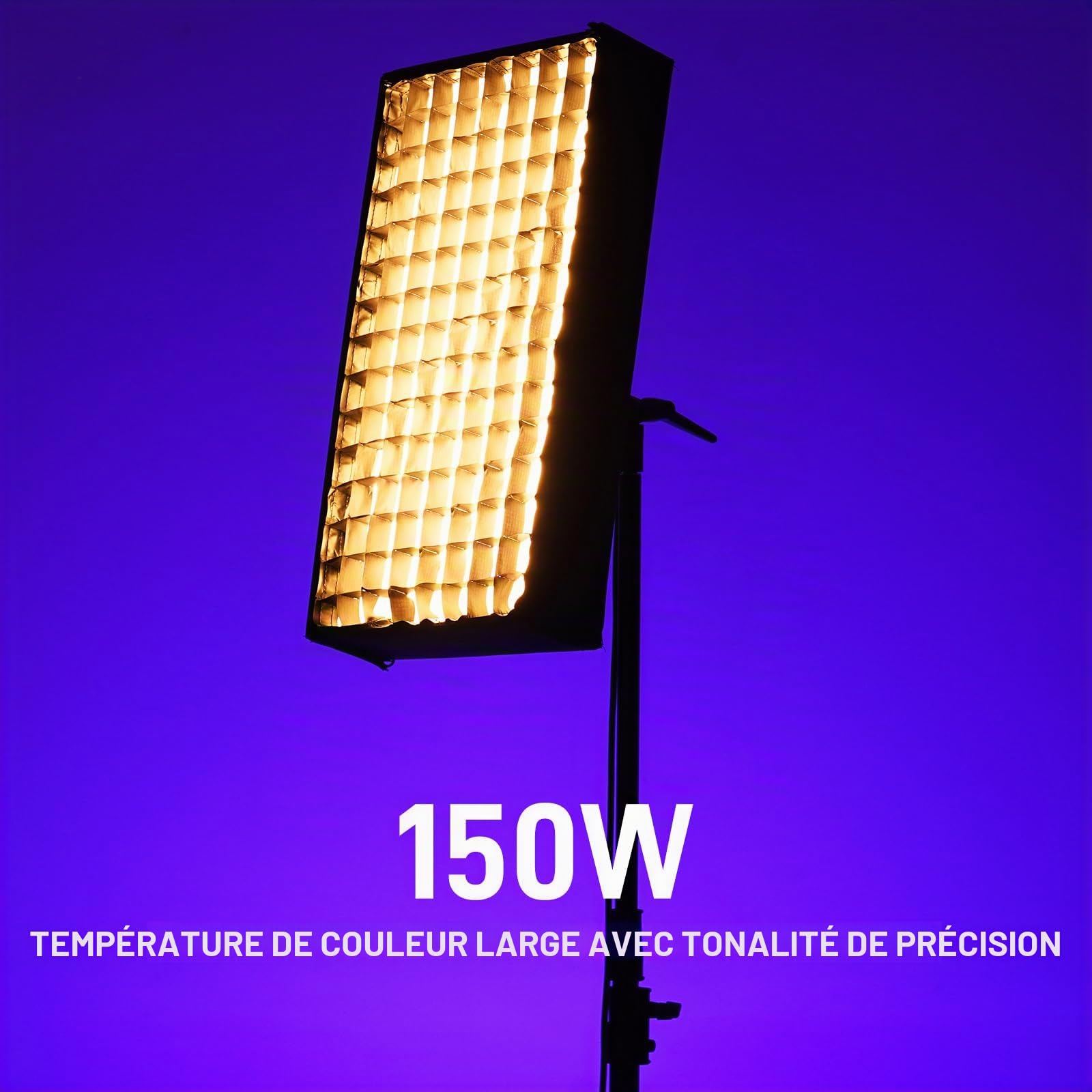 GVM ZipTile Z150B Lampe vidéo LED Flexible Bicolore 2700 K ~ 6800 K, 15500 lux/m 150 W, 12 Effets d'éclairage avec boîte à lumière Grille nid d'abeille, Prise en Charge par Application de contrôle