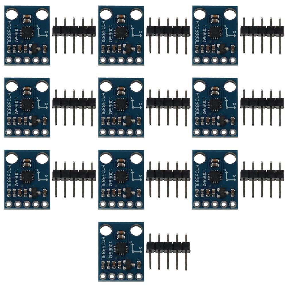 SHUATI 10pcs GY-273 HMC5883L Magnetometer Sensor Board Module IIC/I2C, Magnetic Field Sensor Blocks, 3-5V Power High Accurancy 3-Axis Compass Sensor Module for Arduino