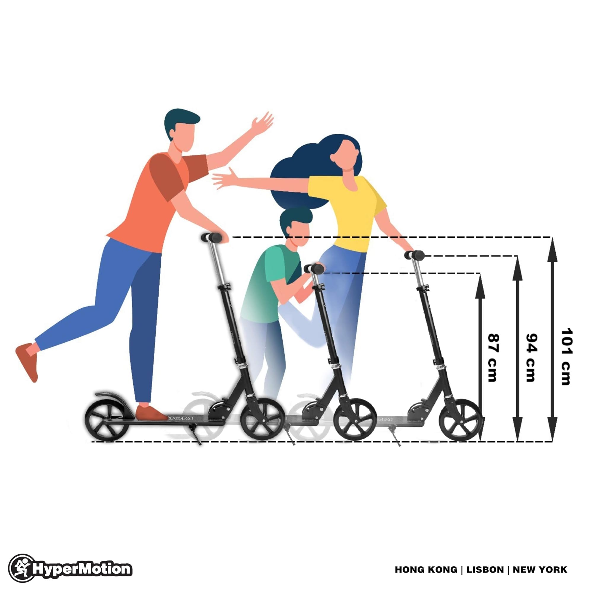 HyperMotion Patinete para Adultos, 3,2kg de Ruedas Grandes 200mm, Carga Máxima de 100kg, Scooter con Manillar Ajustable y ABEC-7, Patinete Plegable y Antideslizante Rockster