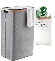 Cesto de Roupa Suja Dobrável com Tampa, Organizador para Lavanderia, Banheiro e Quarto (cinza)