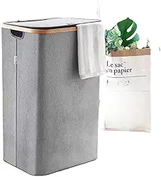 Cesto de Roupa Suja Dobrável com Tampa, Organizador para Lavanderia, Banheiro e Quarto (cinza)