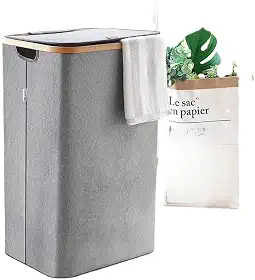 Cesto de Roupa Suja Dobrável com Tampa, Organizador para Lavanderia, Banheiro e Quarto (cinza)