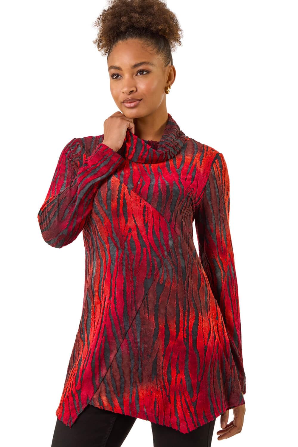 Roman Women's Zebra Print Burnout Tunic Top in Red | Size: 18
