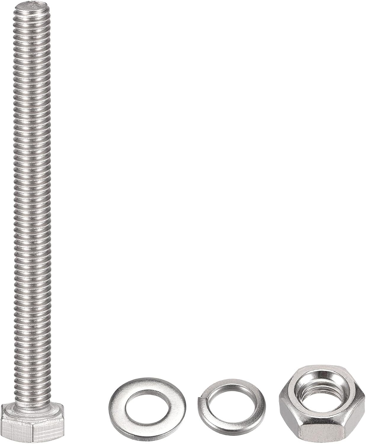 sourcing map M6 x 80mm Hex Head Screws Bolts, Nuts, Flat & Lock Washers Kits, 304 Stainless Steel Fully Thread Hexagon Bolts 6 Sets - Image 4