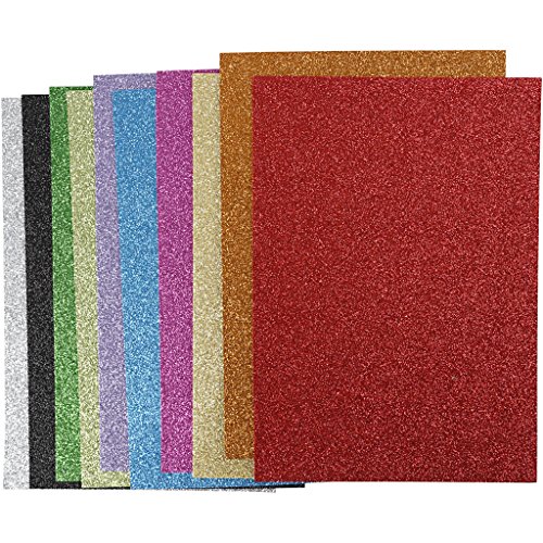 Lot de 10 feuilles de mousse EVA, format A4 21 x 30 cm, épaisseur 2 mm, couleurs variées, effet à paillettes