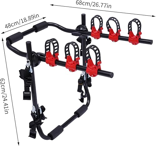 Miniatura 2 de Soporte de enganche de 3 bicicletas, soporte de bicicleta plegable para la mayoría de automóviles, SUV, sedán, hatchback, minivan, negro y rojo