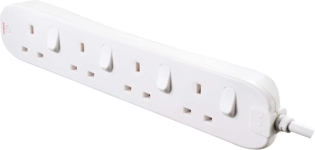 Masterplug SWC4210N-MP Four Socket Extension with Individual Switches, 2 Metres, White, 5.4 cm*2.6 cm*32.4 cm