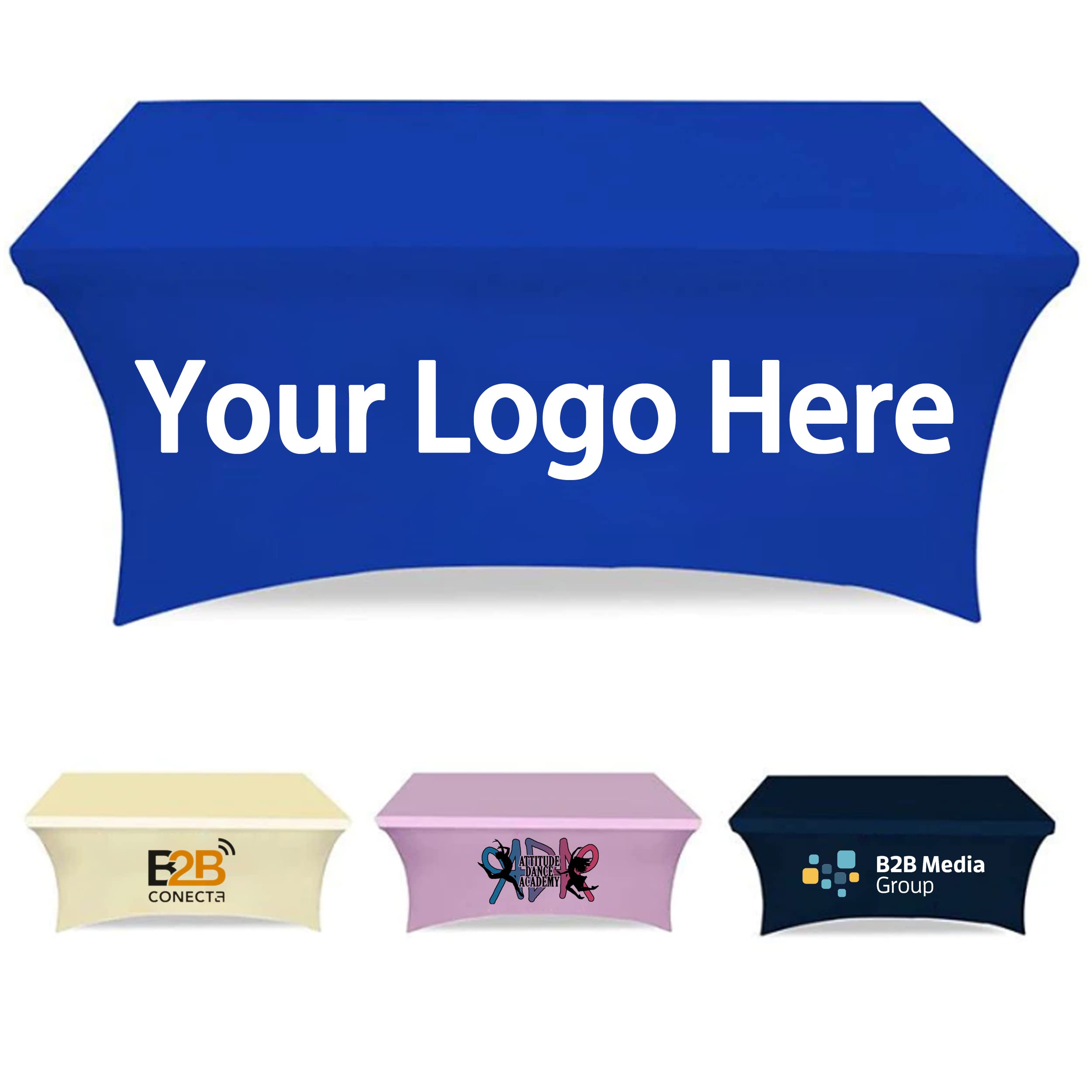 Grozon 4FT/6FT/8FT Custom Table Cloth Personalized Table Cover Stretch Tablecloth with Business Logo Fitted Table Covers for Tradeshows Party Weddings