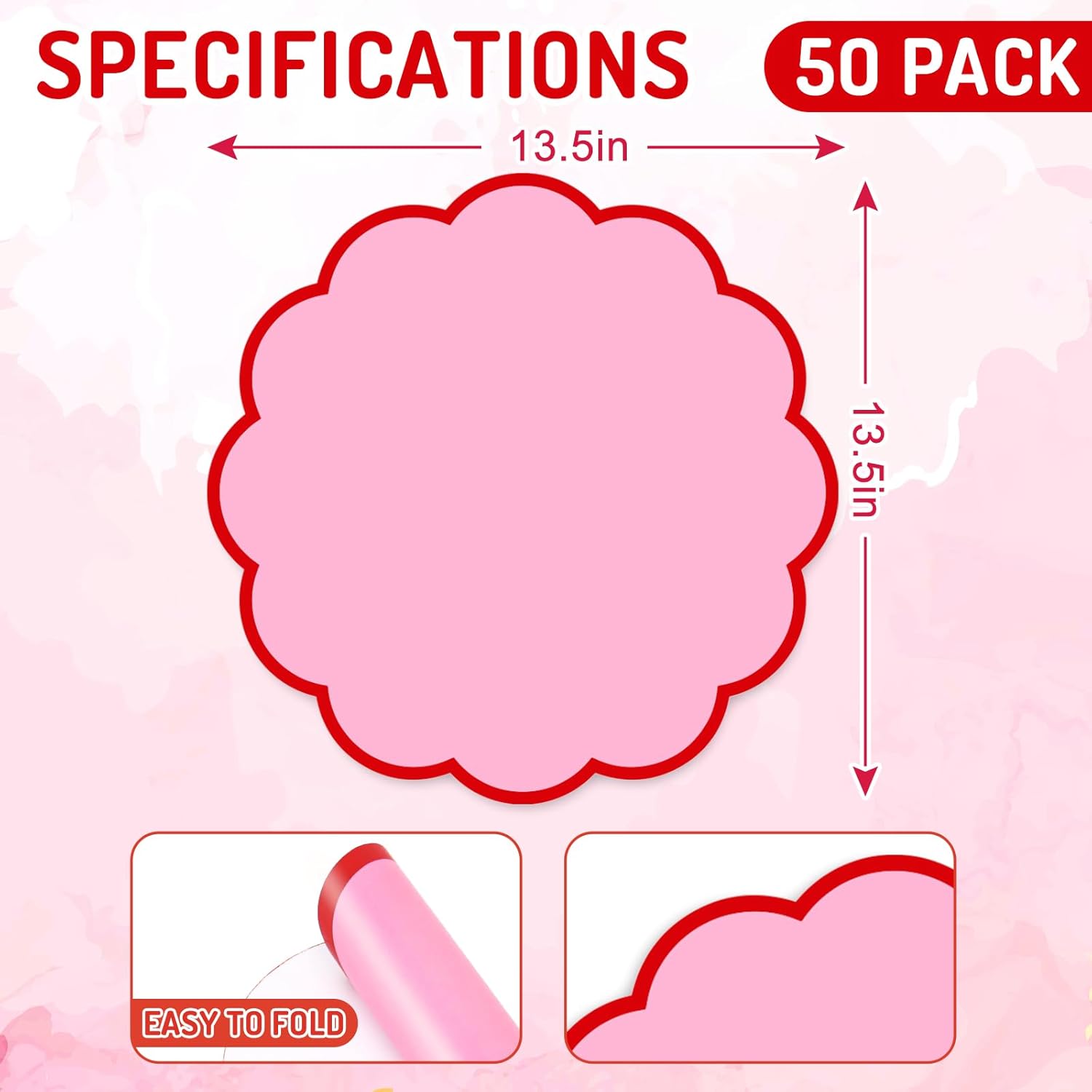 Whaline 50 Pcs Pink Red Paper Placemats Scalloped Disposable Place Mats 13.5 Inch Round Table Mats for Anniversary Valentine's Day Wedding Home Party Dinner Table Setting