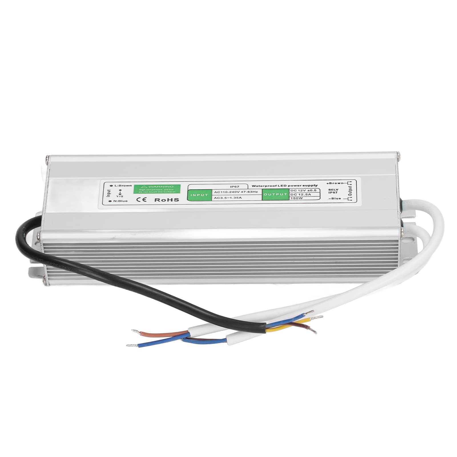 Transformador de controlador de potencia LED, 150 W, resistente al agua IP67, carcasa de aluminio, protección contra sobrecargas, fuente de alimentación para tiras de luces LED, (12V-150W)