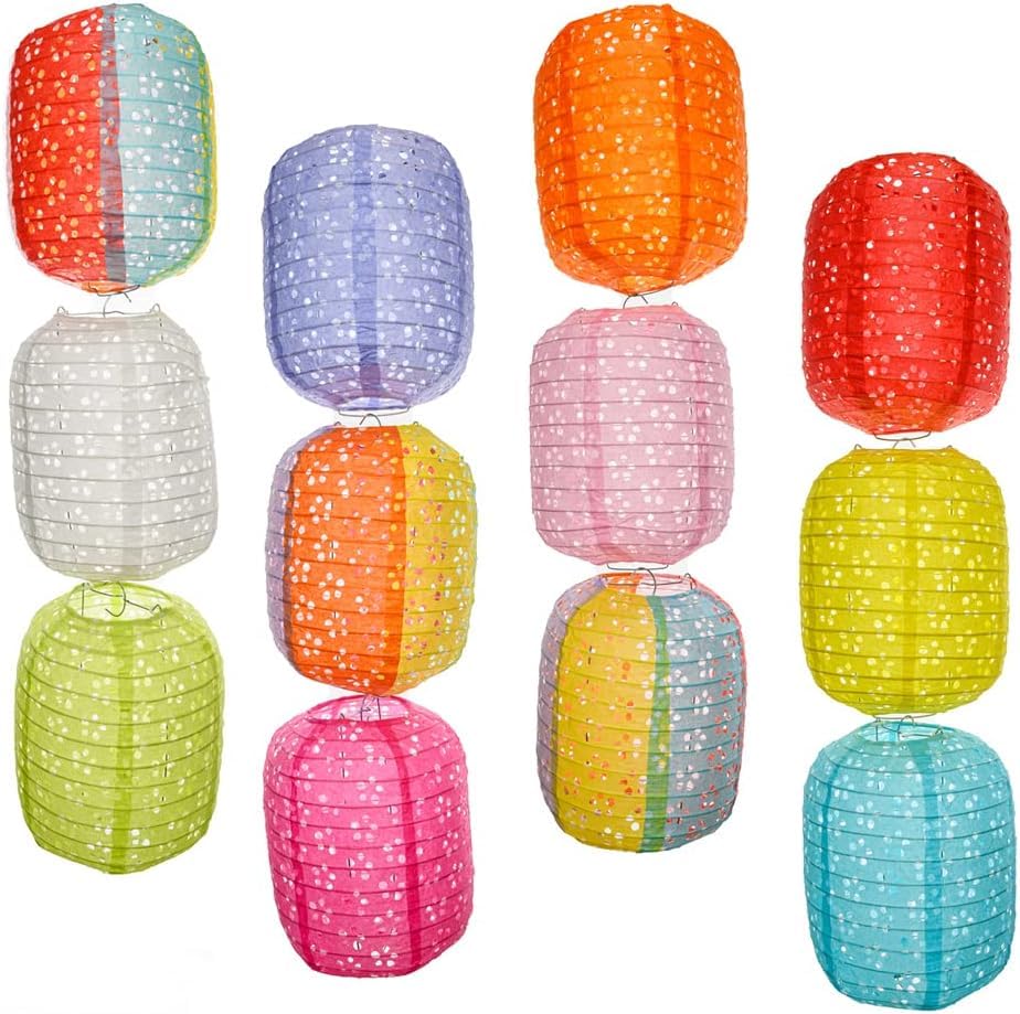 12Pcs Chinese New Year Decorations 2026 Chinese Japanese Paper Lanterns 16cm Hanging Lanterns for Lunar New Year Spring Festival Home Decoration (Oval-Shaped (Without LED, Tassel and Stick))