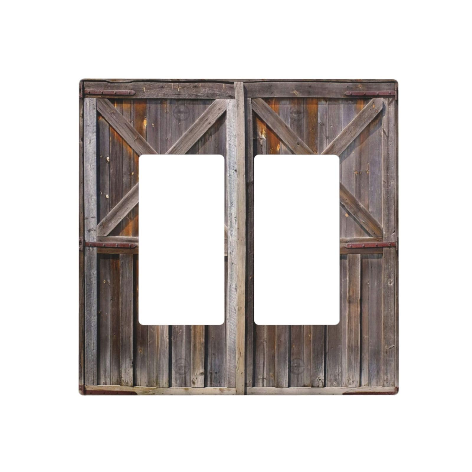 Rustic Old Wooden Barn Door Village Board 2 Gang Rocker Decora Light Switch Covers Dual Outlet Covers Wall Plate Decorative Switchplate Electrical Faceplate GFCI for Farmhouse Bedroom Decor