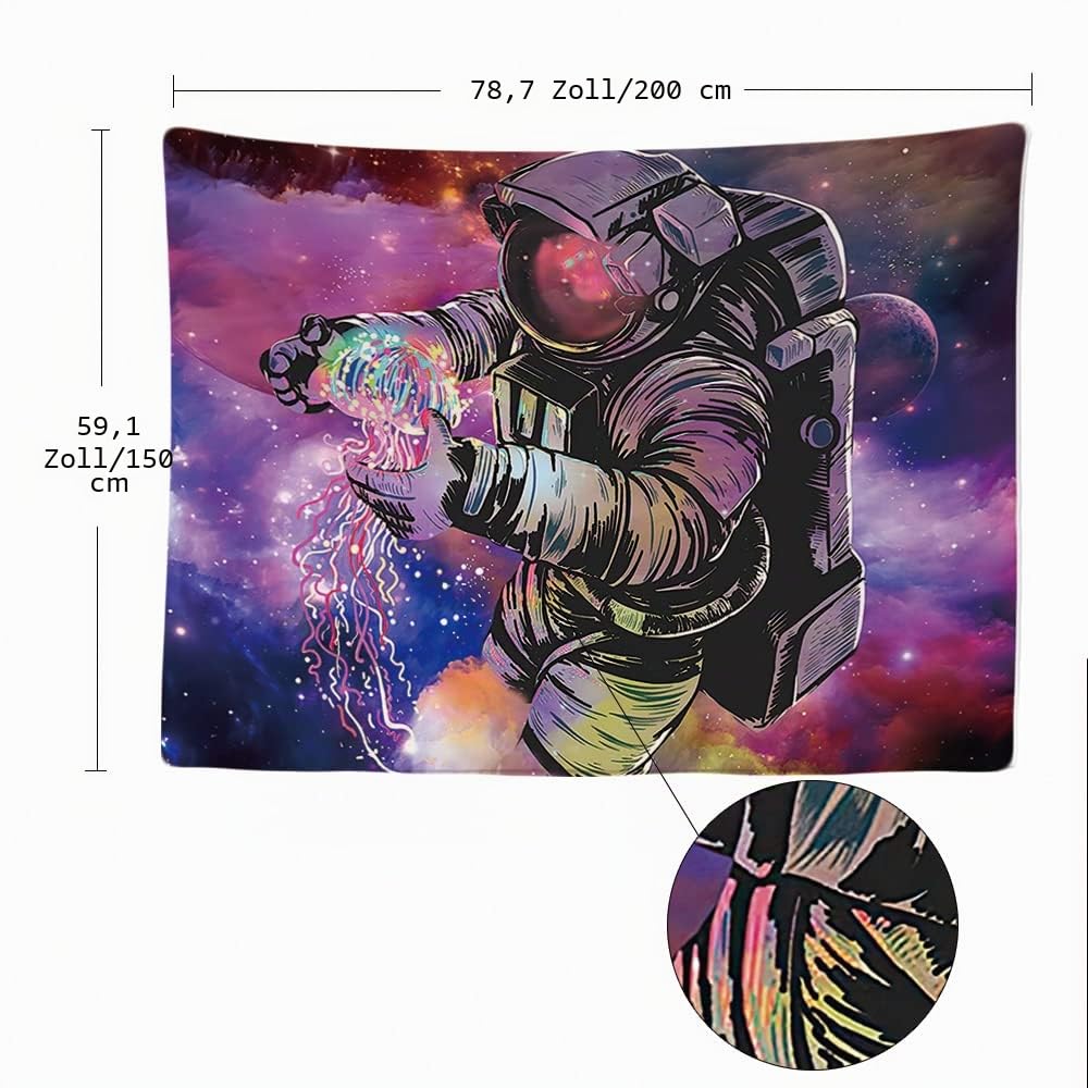Ulticool Astronaut Lila Universum – Wandteppich – 200 x 150 cm – großer Wandteppich – Zubehör Tapestry Schlafzimmer Vorhang für Bett Wand oder Decke