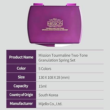 Mijello Mission Tourmaline Two-Tone Granulation Water Color Paint Unique texture Color retention Good Pigmentation for dramatic effect Art work & Craft_MGC-0405S_5 Colors (Spring) Set