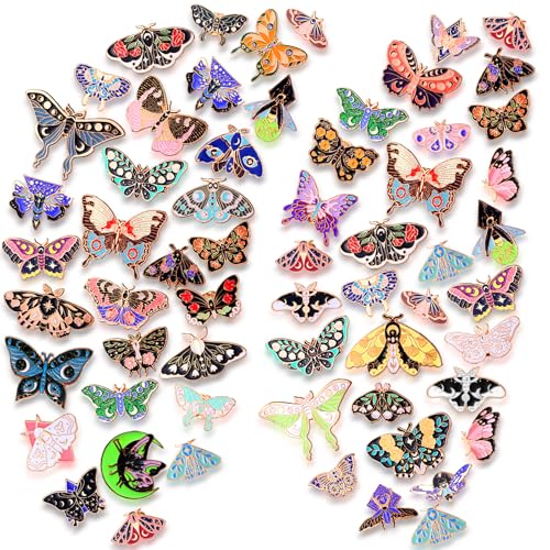 Ceenna 100 Pcs Butterfly Enamel Pins Bulk Cute Backpack Lapel Pins Steampunk Goth Horror Brooches Colorful Moth Butterfly Halloween Decoration for Clothes Women Badge Jewelry Gift