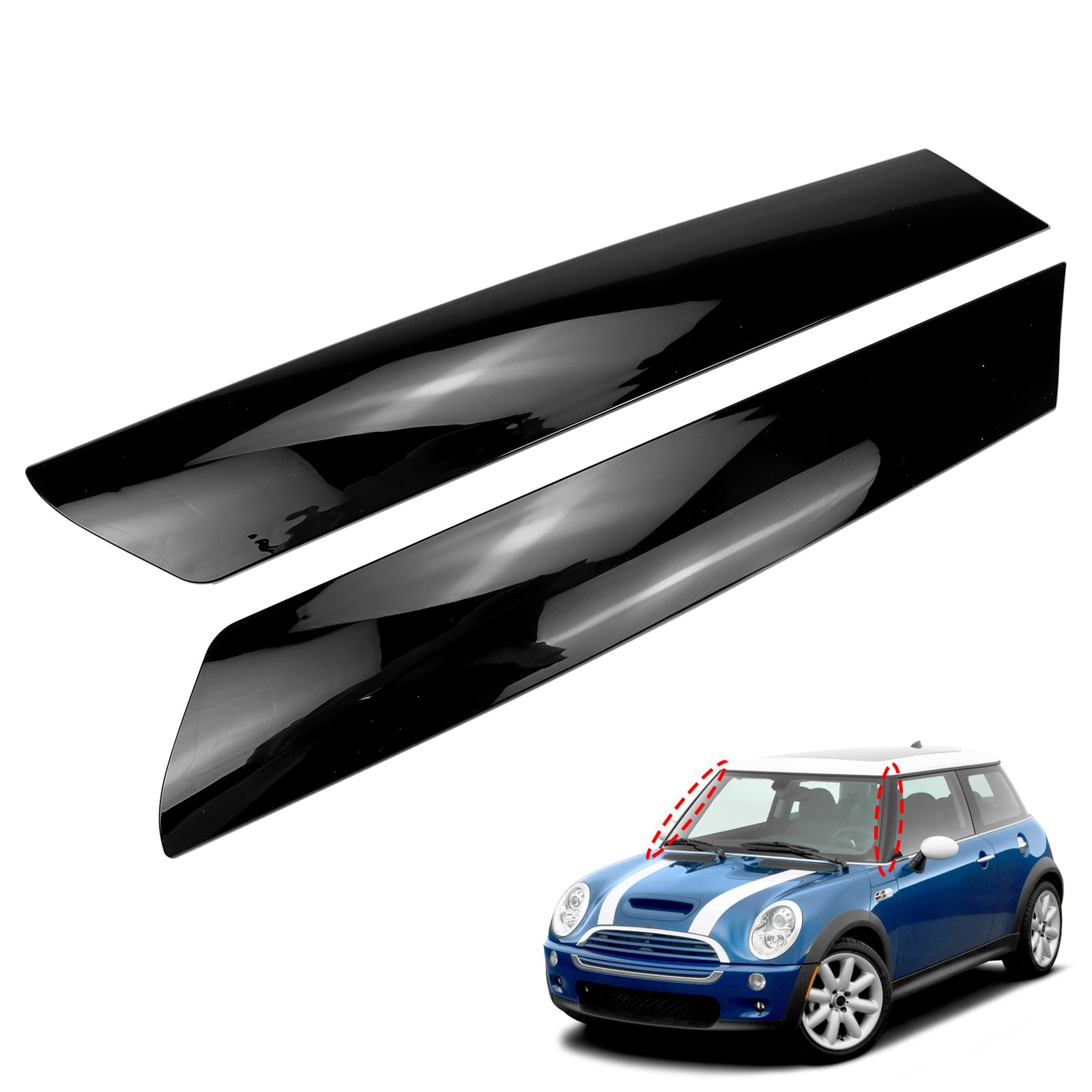 Moulure de protection pour pare-brise compatible avec Mini Cooper R50 R52 R53 | Lot de 2 panneaux de garniture pour fenêtre extérieure gauche et côté passager droit 51137128157