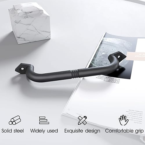 Miniatura 2 de EaseLife Manija de puerta de granero de 10 pulgadas, agarre de hierro fundido negro rústico, manijas de puerta, fácil instalación