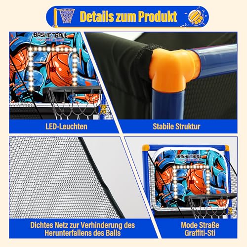 SKERITO Basketball Spielset, Basketballspiel-Set mit 4 Bällen und Reifen für Kinder von 3 4 5 6 7 8 9 10 11 12 Jahren, Indoor-Outdoor-Sport, einfaches Aufbauen, Luftpumpe im Lieferumfang enthalten