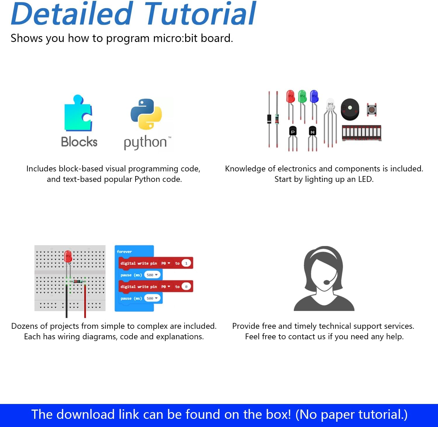 Super Starter Kit for Freenove BBC micro:bit (including V2), 266 page detailed tutorials, 192 items, 38 projects, blocks, Python code