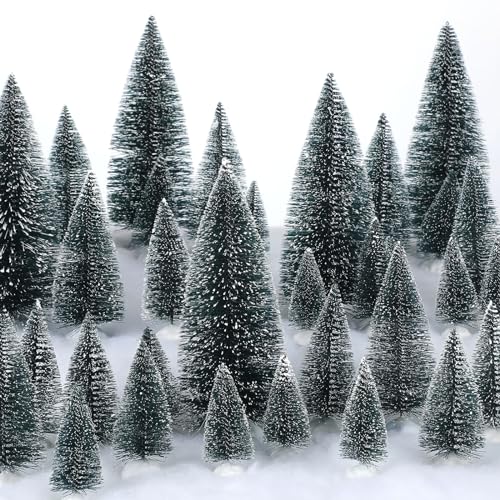 Crowye 80 Pcs Christmas Village Trees, Bottle Brush Christmas Trees