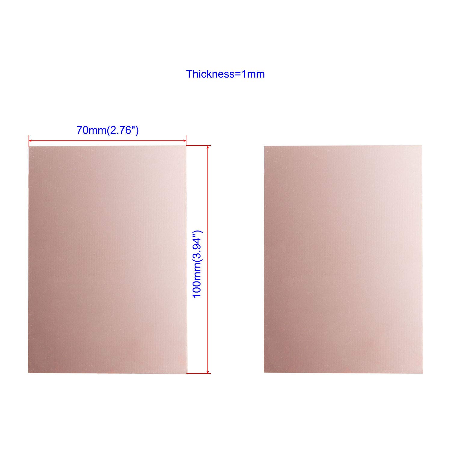 Aoje-Link Double Sided Copper Clad PCB Laminate Circuit Board, FR-4 Glass Fiber, 100 x 70 x 1mm, 10pcs, Red copper - Image 2