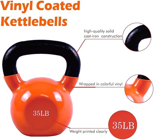 Miniatura 3 de Vinyl Coated Kettlebell - Choose 20, 25, 30, 35, 40, 45 Lbs - Durable, Non-Slip Grip for Home Gym, CrossFit, Strength Training