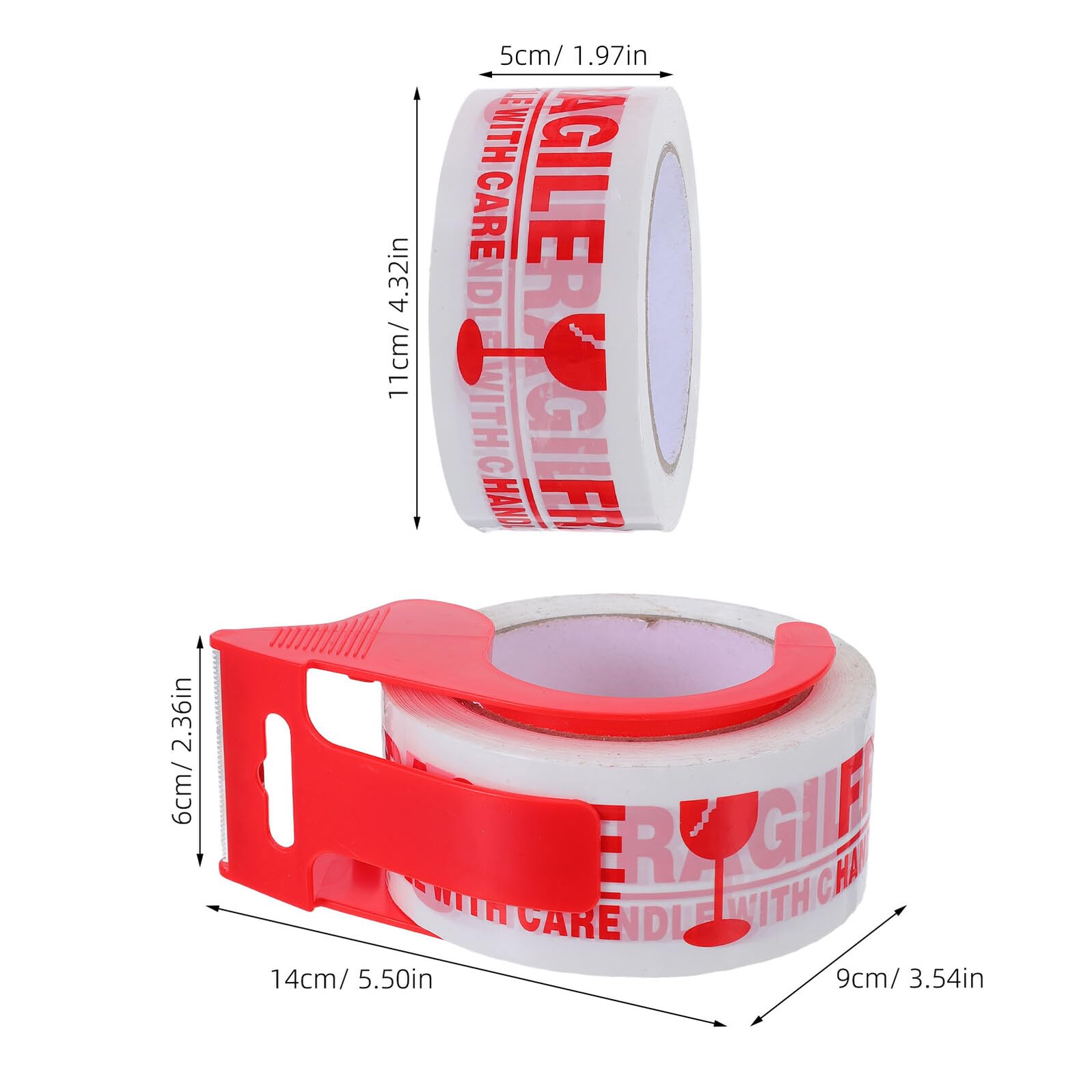 jojofuny Lot de 6 Rouleaux de Ruban Adhésif Fragile pour Colis avec Distributeur Rouge, Ruban de Marquage Autocollant D'expédition, Étiquettes Fragiles pour Déménagement et