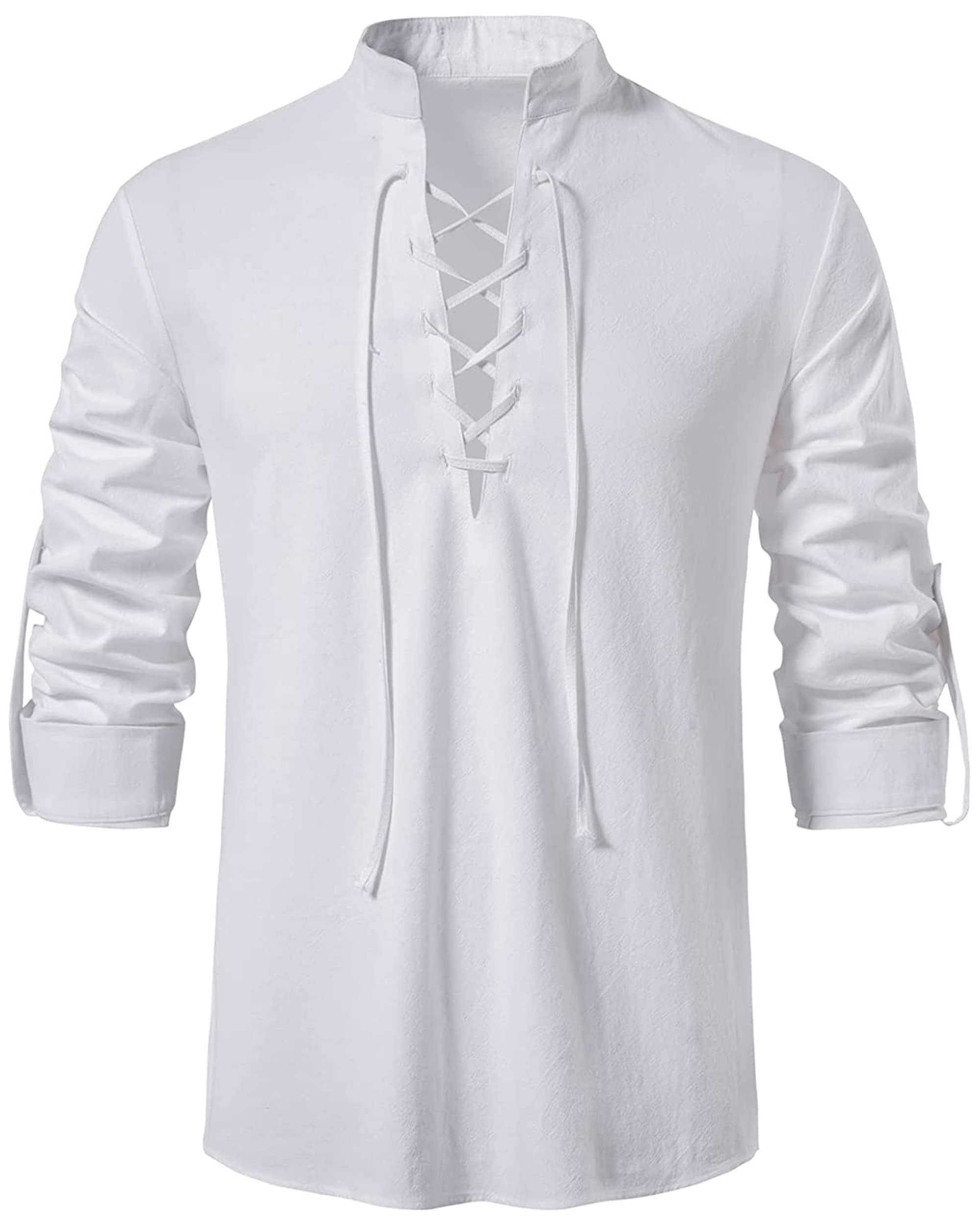 LUYANA Leinenhemd Herren Langarm Freizeithemd Ghillie Kilt Shirt