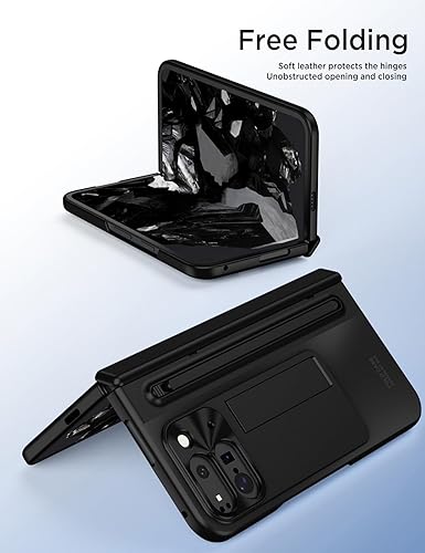 Miniatura 5 de Miimall Funda plegable para Google Pixel 10 Pro con soporte para bolígrafo y bolígrafo, protector de pantalla de vidrio templado, soporte oculto,