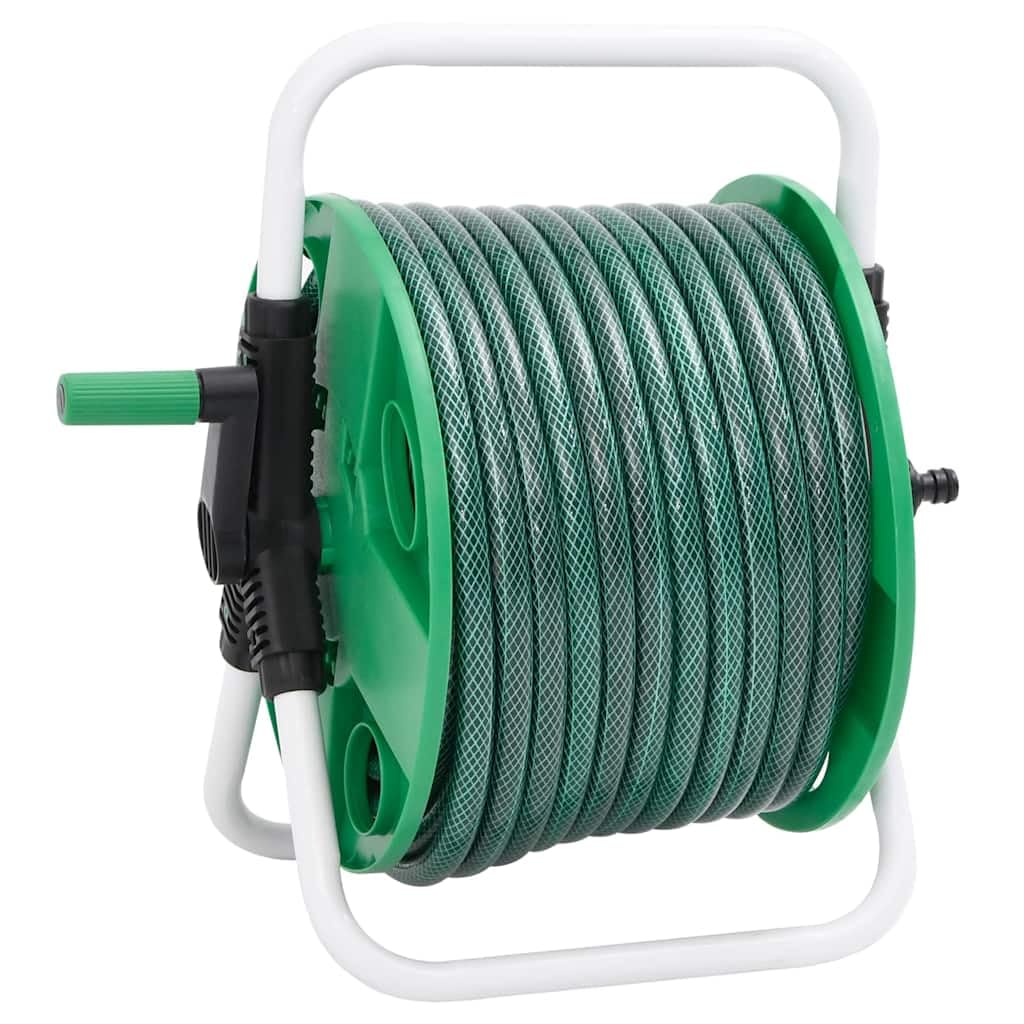 Genérico Carrete de Manguera de pie con Set racores PVC Verde 0,5" 30 m, Soporte de Manguera de jardín Verde,3281511