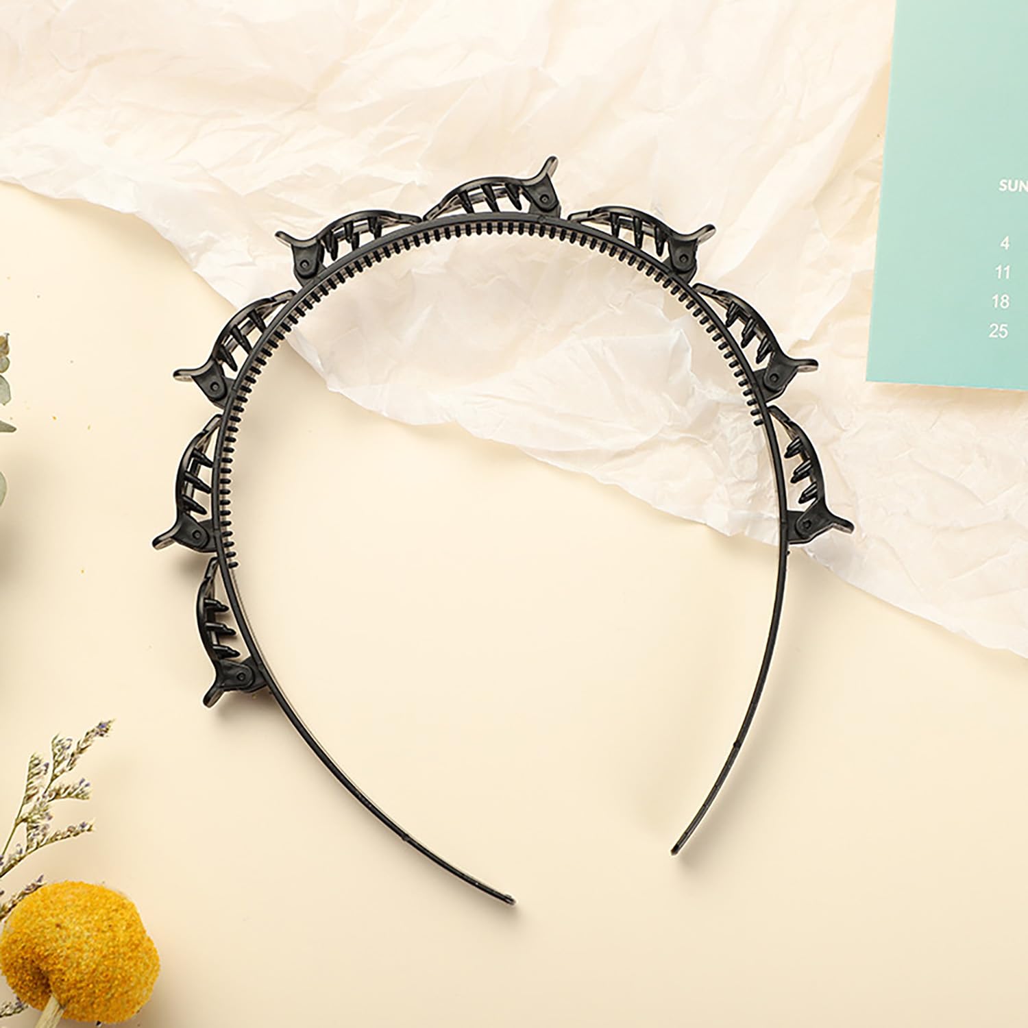 Diadema con Pinzas y Horquilla de Doble Flequillo, Diademas con Clips de Plástico Unisex Negro