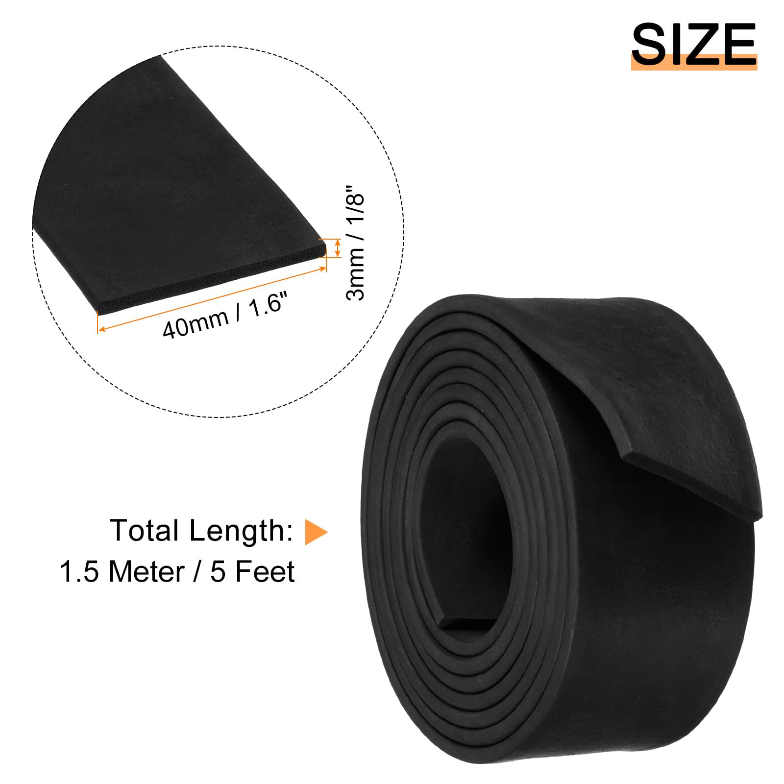 sourcing map Gumowy arkusz pianki EPDM paski 40 mm (szer.) x 3 mm (gł.) x 1,5 m (dł.) neoprene gumowy arkusz rolka taśma uszczelniająca do majsterkowania, do majsterkowania, izolacja